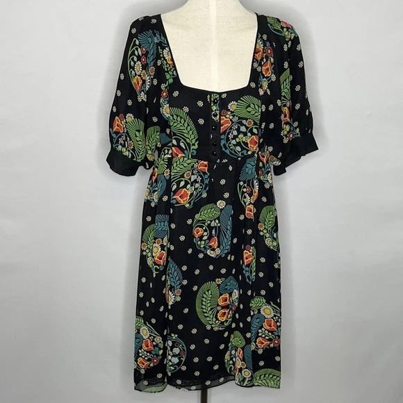 Maeve Floral Silk & Taffeta Tie Back Square Neckline Dress - Size 4 - Picture 1 of 8